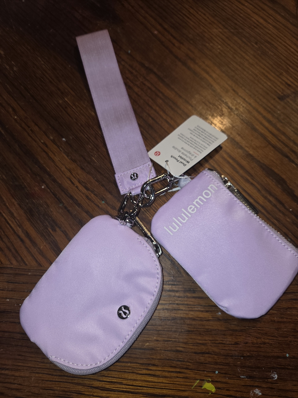 lululemon athletica Lavender Dual Pouch Wristlet Nwt Authentic Silver Metal